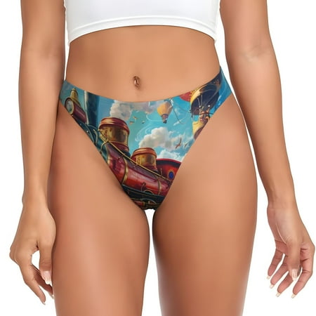 KLL Beautiful Red Train Hot Air Balloon for Women Underwear Thongs Sexy G-String for Women Seamless Panties Undies Low Rise Thong Panties Fit for Everyday Wear/Yoga/Special-4X-Large