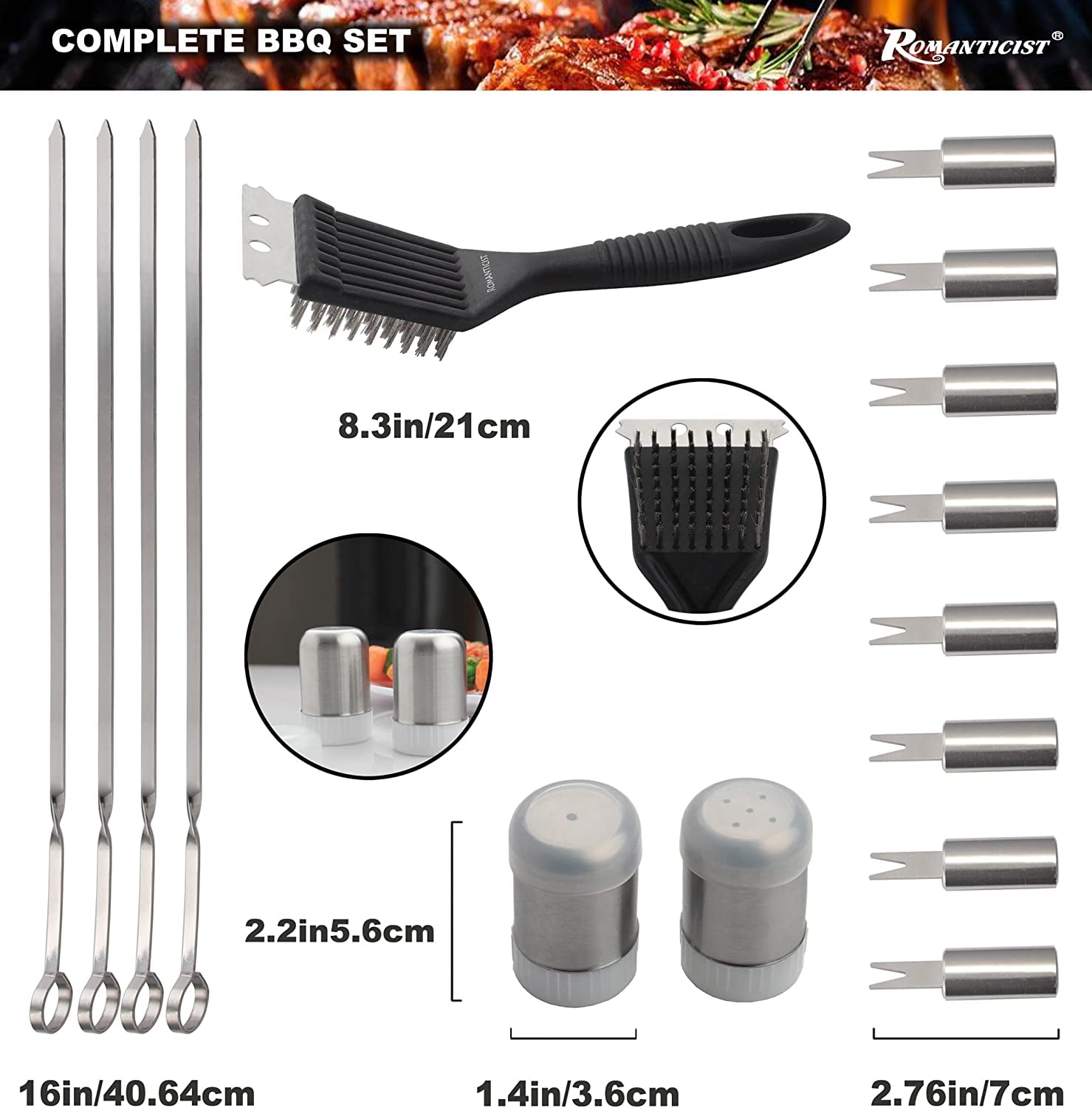 ROMANTICIST 20pcs Professional BBQ Accessories Set - Heavy-Duty Stainless Steel Grill Tool Kit, Perfect Holiday Gift for Christmas & Fall & Winter Grilling, Camping & Family Gatherings