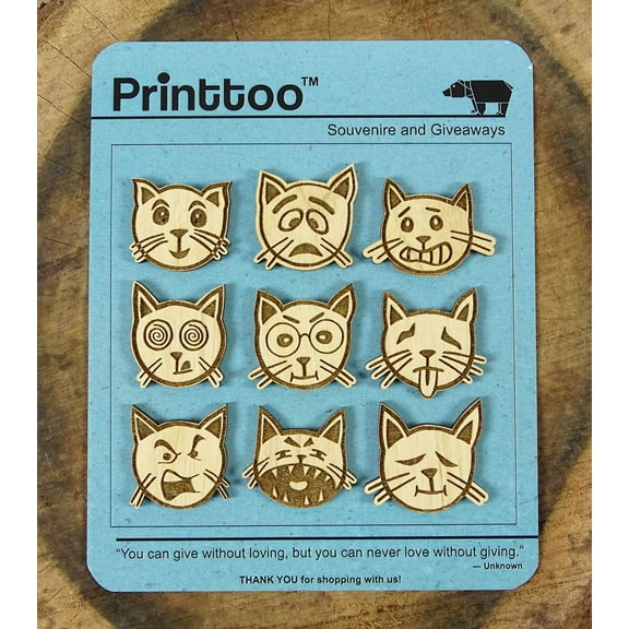 Wood Engraved Small Emoticon Cat Faces Fridge Magnet Souvenir Gift