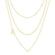 Believe by Brilliance A Triple Chain Initial Necklace Set in 14KT Gold Flash Plated Brass
