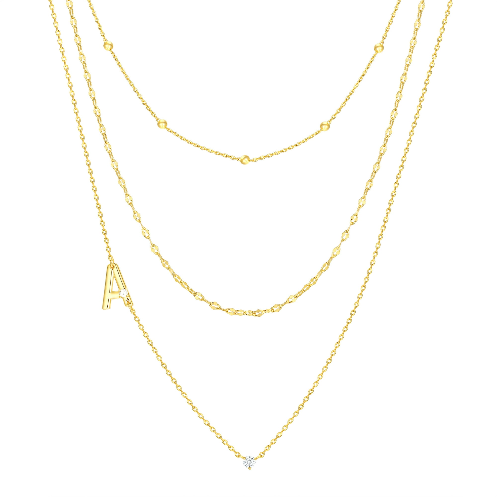 Believe by Brilliance A Triple Chain Initial Necklace Set in 14KT Gold Flash Plated Brass