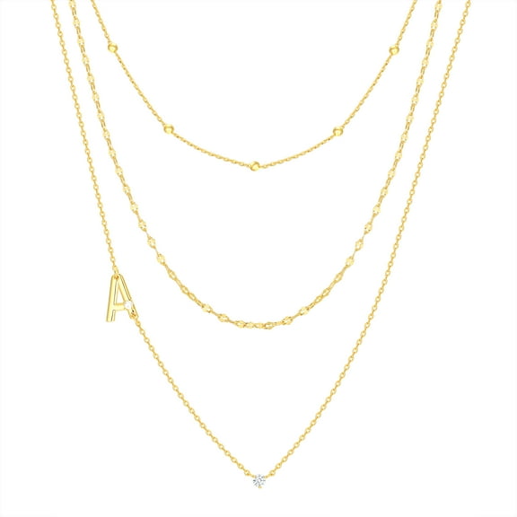 Believe by Brilliance A Triple Chain Initial Necklace Set in 14KT Gold Flash Plated Brass