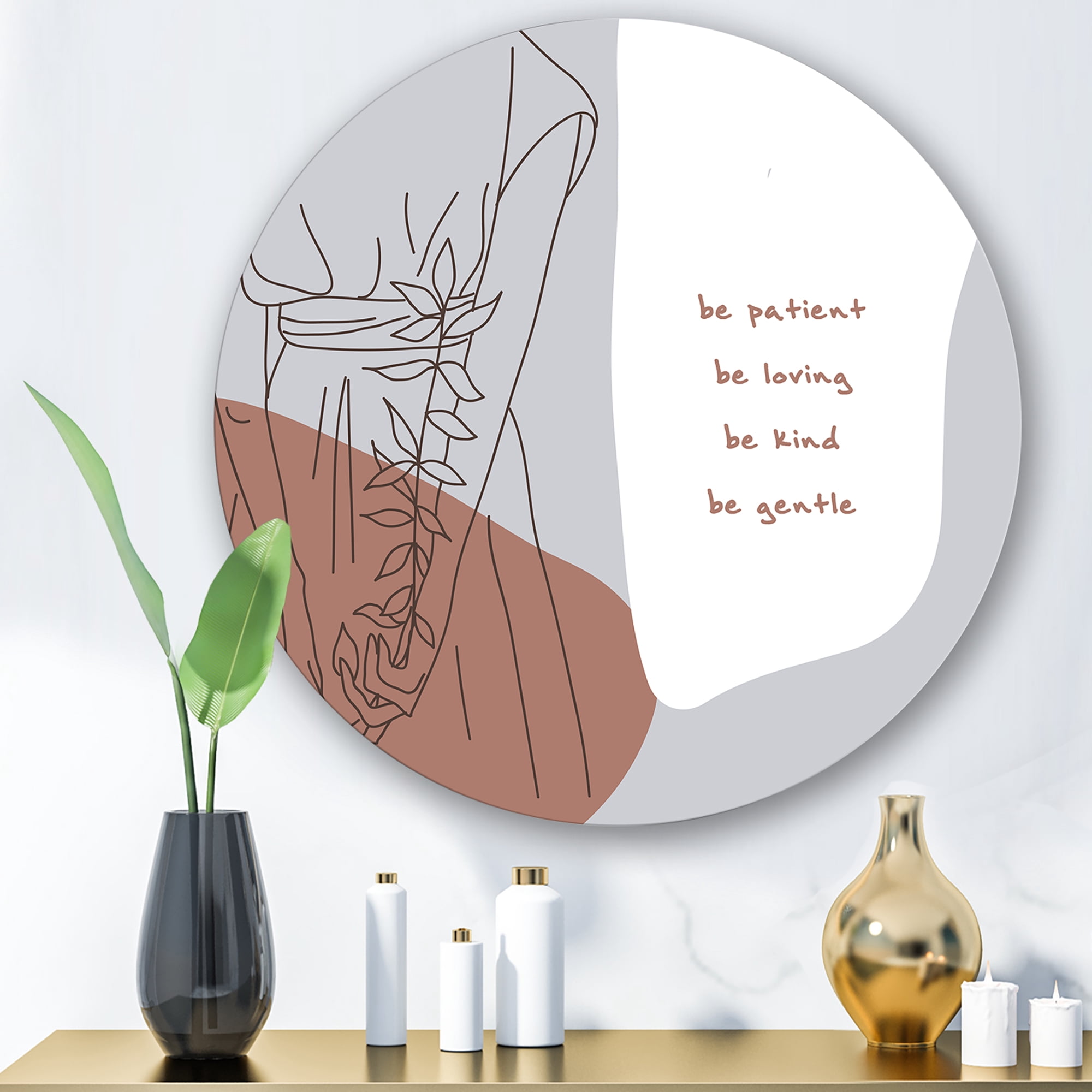 Designart 'Be Patient Be Kind Be Loving Be Patient One Line Leave' Modern Circle Metal Wall Art 23x23 - Disc of 23