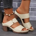 thumbnail image 4 of Dakaela Womens Two Band Heeled Sandals Leather Summer Dressy Slip on Slides Pumps Arch Support Orthopedic Walking Shoes White 9.5, 4 of 7