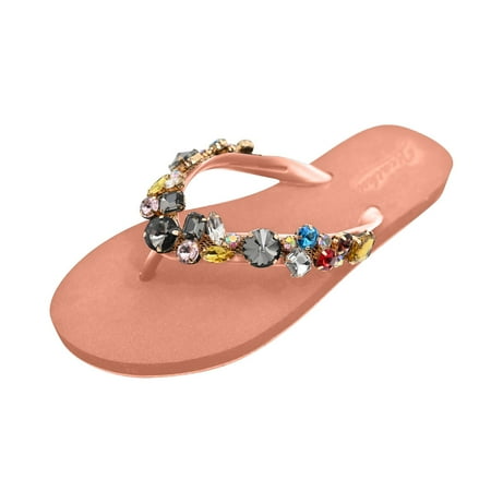 CHOII Clearance Ladies Fashion Summer Crystal Bohemian Style Slippers Beach Sandals Shoes Flip Flops for Women Special Anti-Slip Design Elegant and Refined Orange/5.5