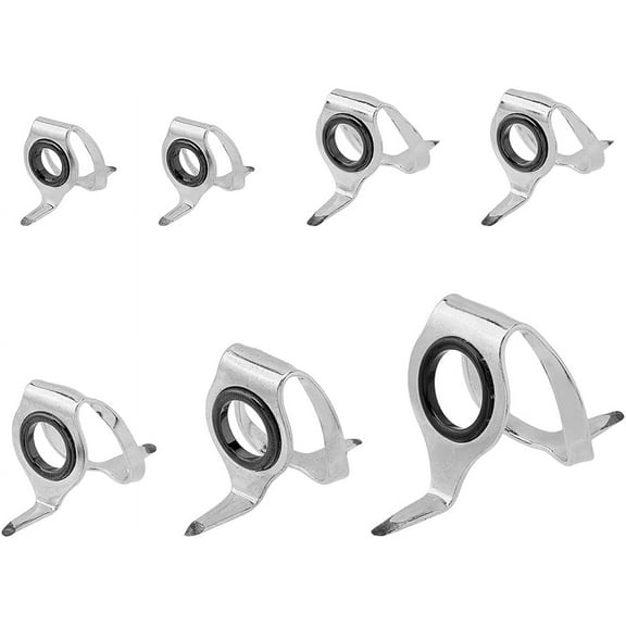 7Pcs 5 Sizes Fishing Rod Guide Kit Rod Stainless Steel Guides Ring Set Fishing Rod Eye Replacement Kit Fishing Rod Repair Accessories