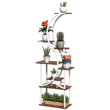 Plant Stand Indoor, 8 Tier 62" S-Shaped Plant Shelf, Corner Plant Rack for Multiple Plants, Carbonised Finish