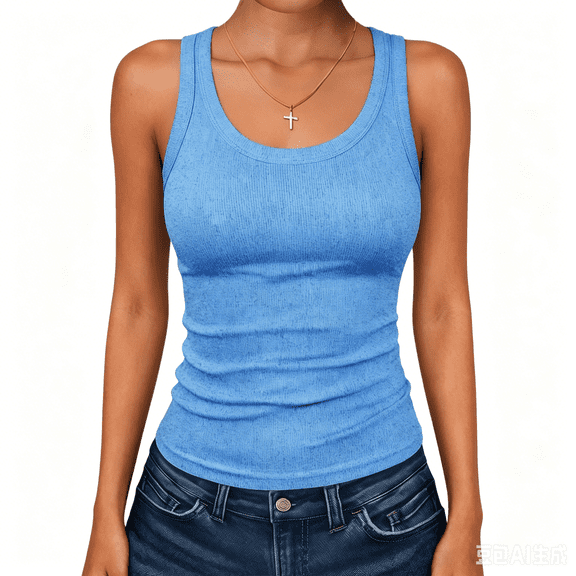 ZCNKMX Shirts for Women Sleeveless Crew Neck Breathable Tank Top Solid Color Regular Fit Pullover Camisole Casual Clothing Light Blue M