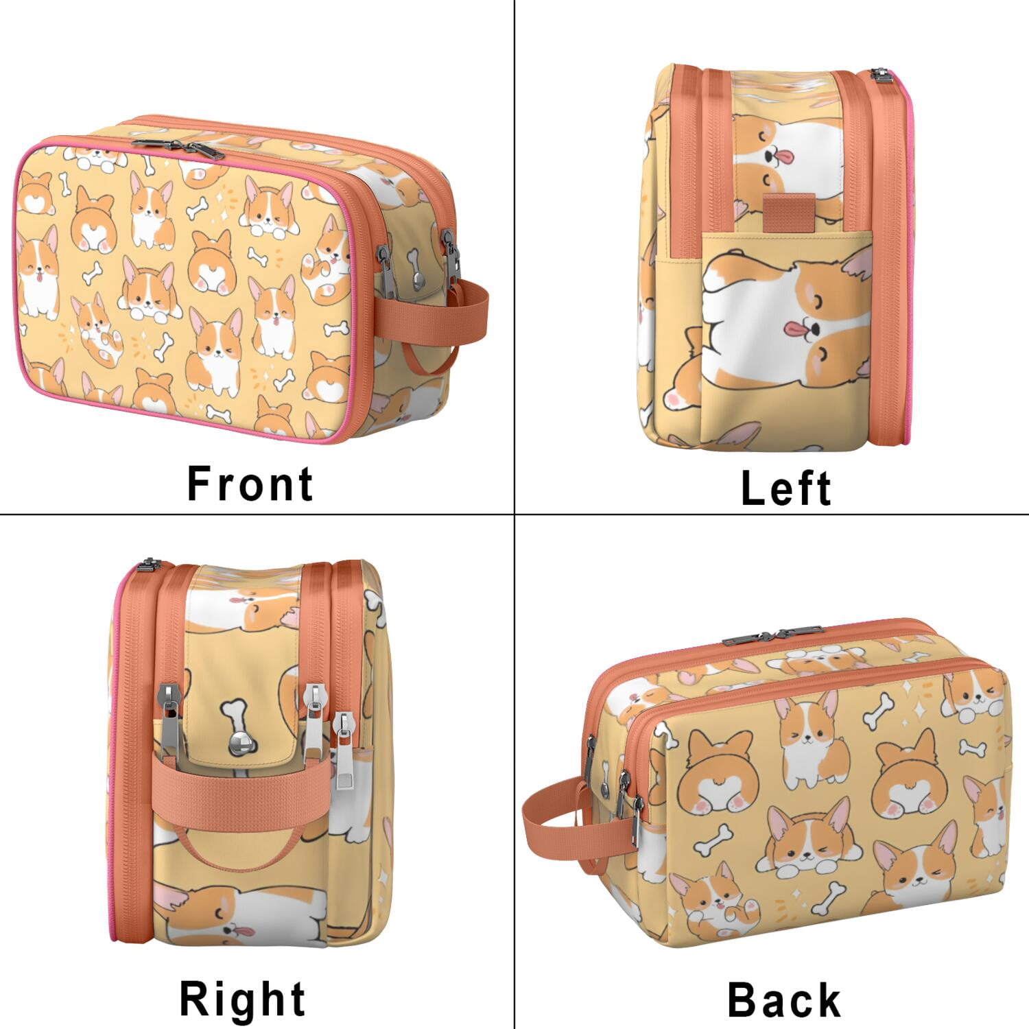 Toiletries Bag,Corgi Dog and Footprints Mens Womens Toiletry Bag Bathroom Bag,Waterproof Toiletry Travel Bag Dopp Kit Shaving Bag 11x6.3x5.1 Inch