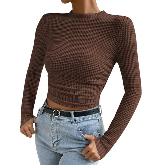 Women T Shirts Long Sleeve Crew Neck Slim Fit Basic Tees Business Casual Spring Outfits Cute Womens Tops Size M