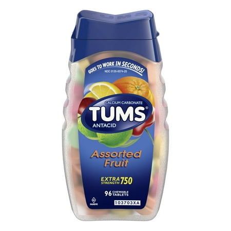 (2 Pack) Tums antacid chewable tablets for heartburn relief, extra strength, assorted fruit, 96 (Best Foods For Indigestion And Heartburn)
