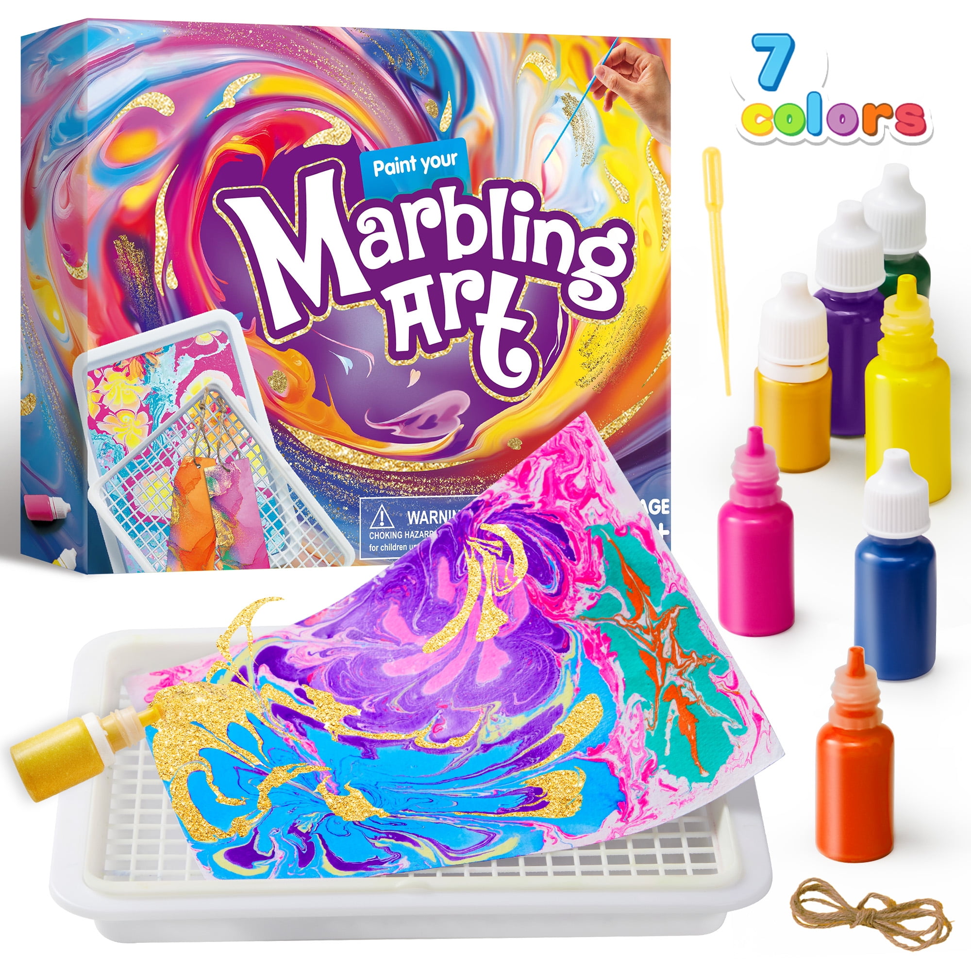 Marbling Painting Art & Craft Kit for Kids with 7 Paint Colors, Water Paint  Set Paper Craft Christmas Birthday Gift for Girls Boys 6 to 12