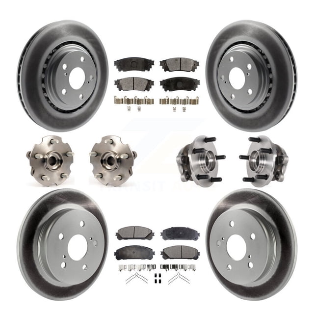 Transit Auto Front Rear Hub Bearings Assembly Coated Disc Brake Rotors and Semi-Metallic Pads Kit (10Pc) for Car Lexus NX300 NX200t NX300h - Left Right Side (Driver Passenger) KBB-125979