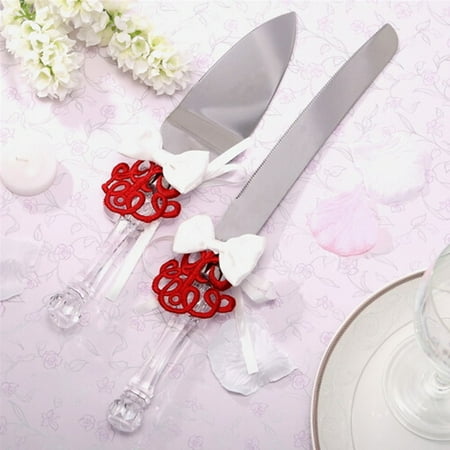 Wedding Flutes Cake Servers - Meigar Stainless Steel Cake Cut Shovel Server Set Acrylic Crystal Handle Cake Server Set 1 Cake Knife and 1 Cake Server for Weddings, Party's, Elegant events.