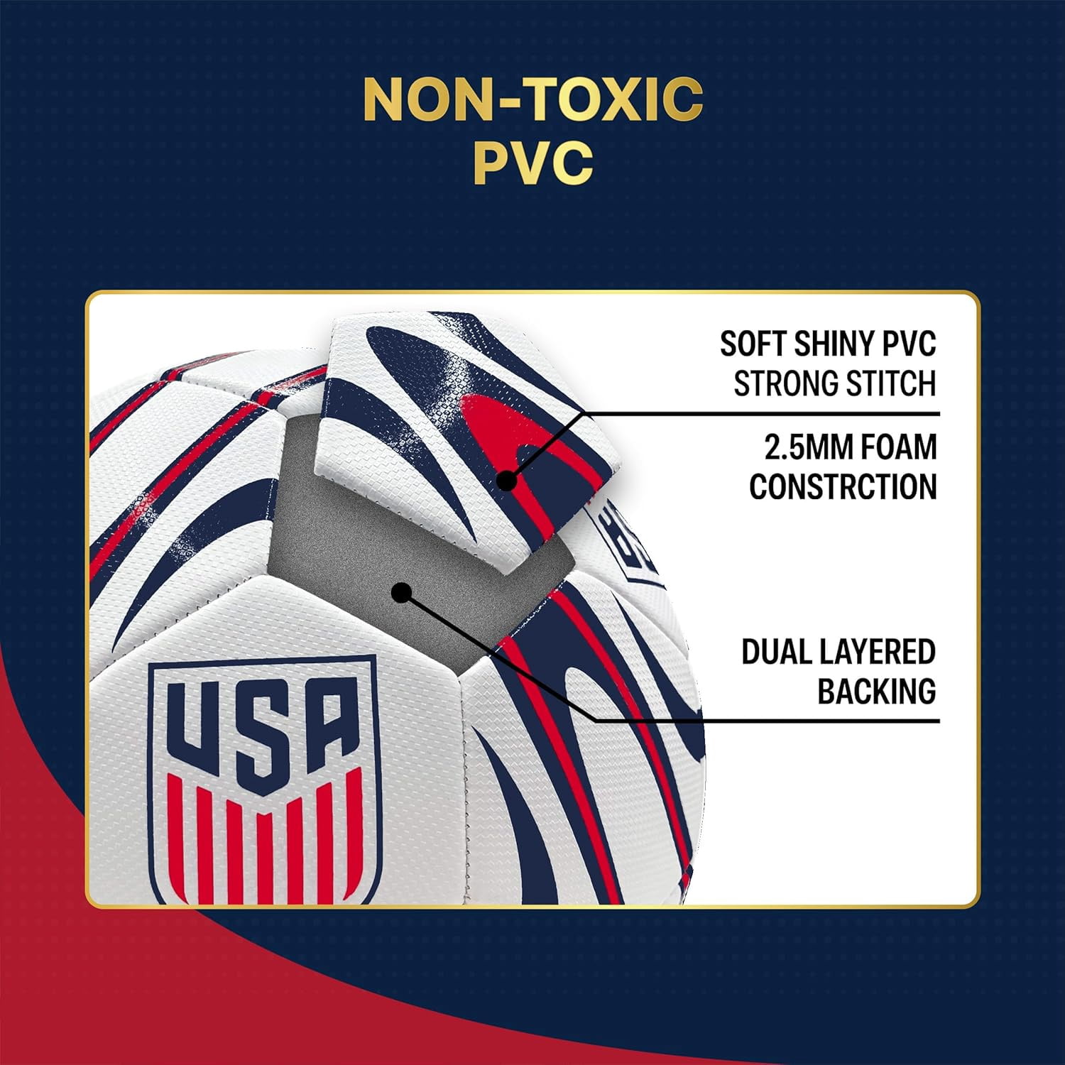 Icon Sports Official Licensed US Soccer Federation Soccer Ball - USSF188BL White Size 5