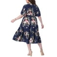 thumbnail image 3 of Vestido de verano de talla grande Agnes Orinda con volantes, corte envolvente en v, mangas cortas, vestido maxi casual con cinturón 3X azul marino, 3 of 6