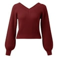 thumbnail image 4 of Duoif Sweaters for Women Trendy Women Fashion Solid Color Long Sleeve V Neck Loose Knit Pullover Sweater Women's Sweaters Womens Tops Red M, 4 of 6