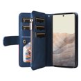 thumbnail image 3 of Multifunctional Case for Google Pixel 6,[RFID Blocking] 9 Credit Cards Holder with Wrist Strap, Premium PU Leather Zipper Wallet Purse Magnetic Flip Phone Cover for Google Pixel 6, Blue, 3 of 12