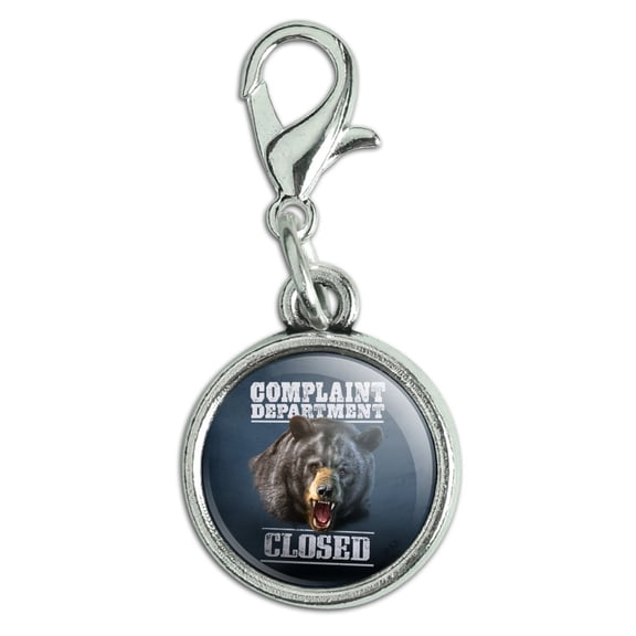 Complaint Department Closed Bear Antiqued Bracelet Pendant Zipper Pull Charm with Lobster Clasp