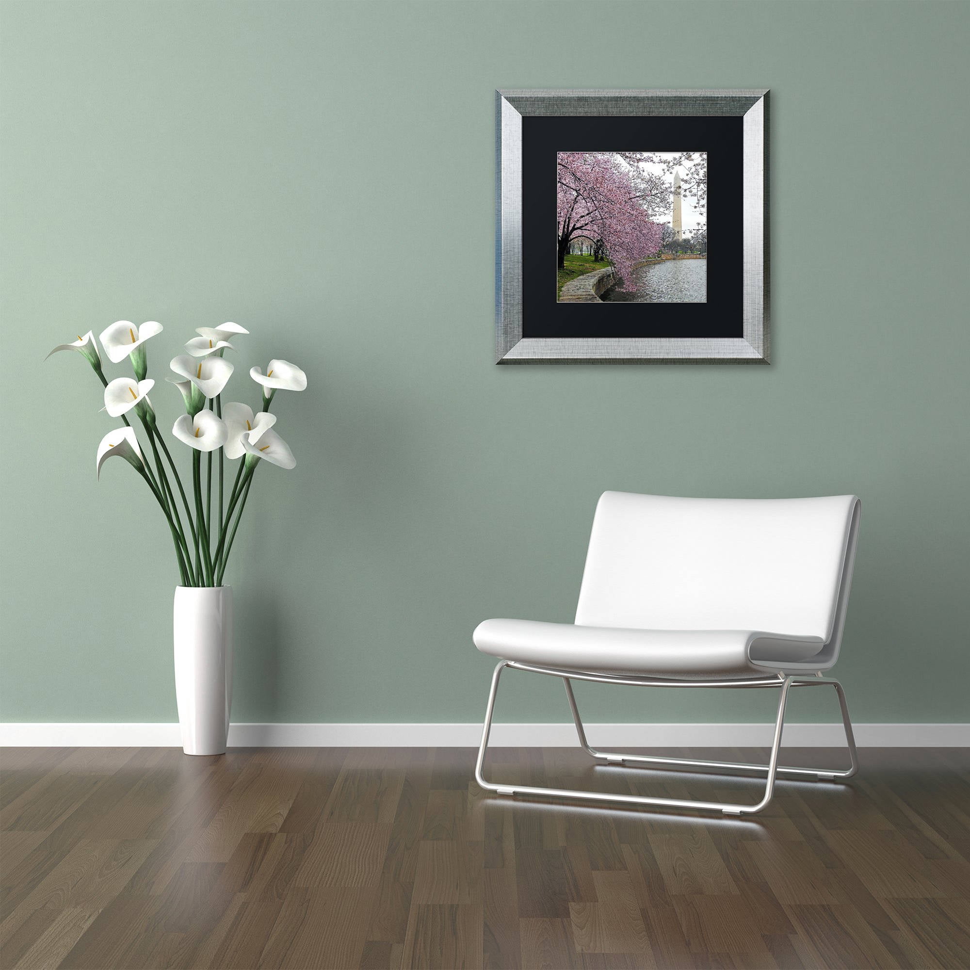 Trademark Fine Art "Washington Blossoms" Canvas Art by CATeyes, Black Matte, Silver Frame