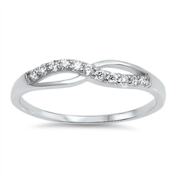 Clear Cubic Zirconia Infinity Criss Cross Ring .925 Sterling Silver Band White Jewelry Female Size 7