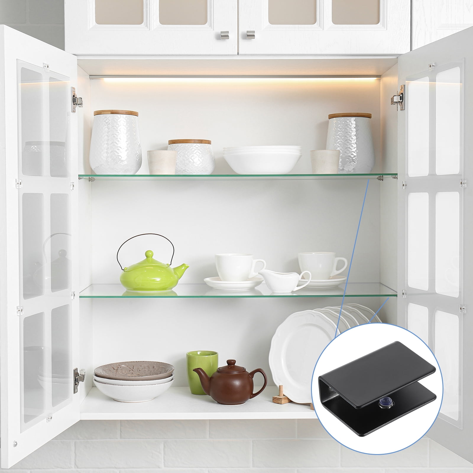 2Pcs Glass Shelf Bracket, Adjustable Powder Coated Glass Shelf Bracket, Wall Mount Glass Shelf Holder Fixture Glass Clip for 10-12mm(0.39"-0.47") , Black