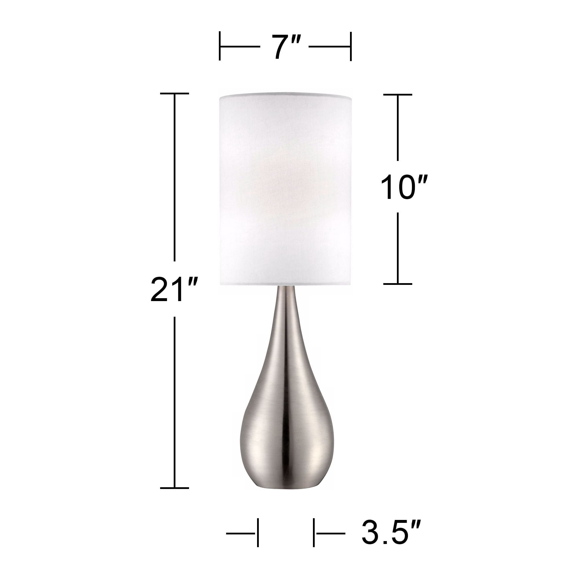 360 Lighting Modern Accent Table Lamp 21" High Brushed Nickel Metal Teardrop White Cylinder Shade for Bedroom Living Room House Bedside Nightstand