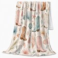 thumbnail image 2 of Coastal Cowgirl Boots with Seashells Starfish Palm Leaves and Tassels, Boho Western Art for Cowgirl Style Fans, Soft Flannel Blanket for Bedroom and Dorm, Housewarming Gift, Home Decor, 2 of 8