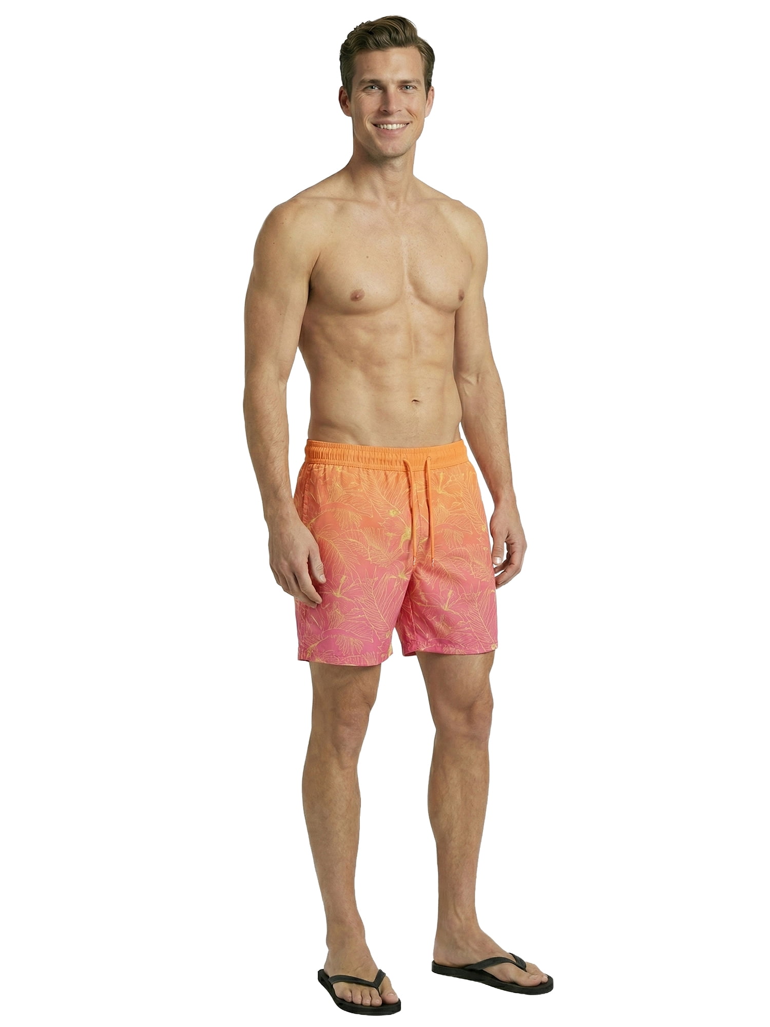 Birdie Bound Men's Printed Hibiscus Tropical Swim Trunks, Sizes S-3XL