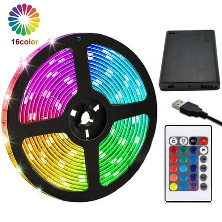 EEEKit LED Strip Lights Battery Powered, 6.6FT/2M RGB LED Light Strip SMD5050 LED Rope Lights Color Changing Flexible LED Strip Kit with 24 keys IR Remote for Home Bedroom DIY Party Indoor Outdoor