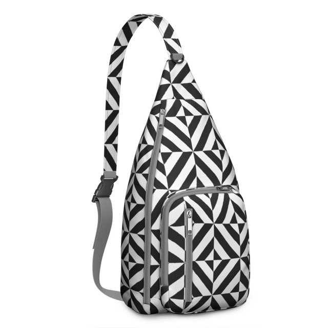 Striped & Checkered Fusion Sling Backpack - Unique Pattern Crossbody Bag, Stylish Pack for Urban Explorers