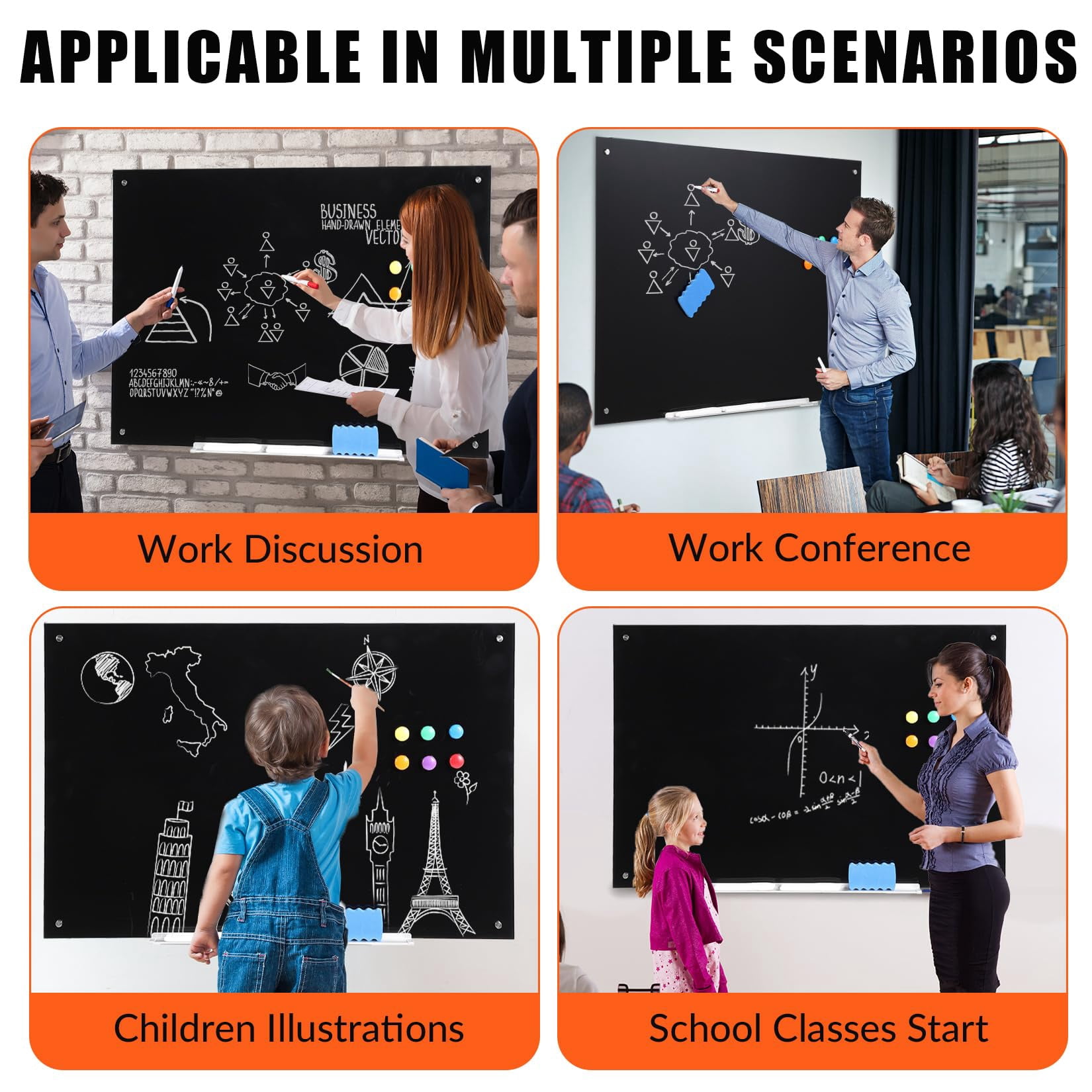 Magnetic Glass Whiteboard Frameless Dry Erase Board with 6 Strong Magnets, Tempered Glass Writing Board for Office, Home & School, White, 47.2" x 35.4"
