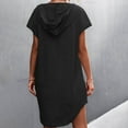 thumbnail image 3 of Vestido de manga corta con capucha y cordón Vestido de mujer transpirable informal de color puro para uso diario Negro M, 3 of 5