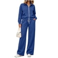 thumbnail image 2 of IUYRTFE Women's Zip Up Jacket and Wide Leg Pants Set 2 Piece Casual Tracksuit Solid Color, 2 of 8