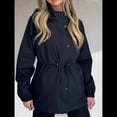 thumbnail image 4 of Chaqueta Impermeable de Larga con Capucha y Cremallera para Mujer, Gabardina, Cortavientos, Chaqueta de Viaje. Azul Marino M, 4 of 9