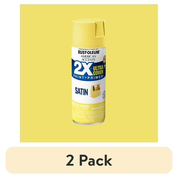 (2 pack) Summer Squash, Rust-Oleum American Accents 2X Ultra Cover Satin Spray Paint-327947, 12 oz
