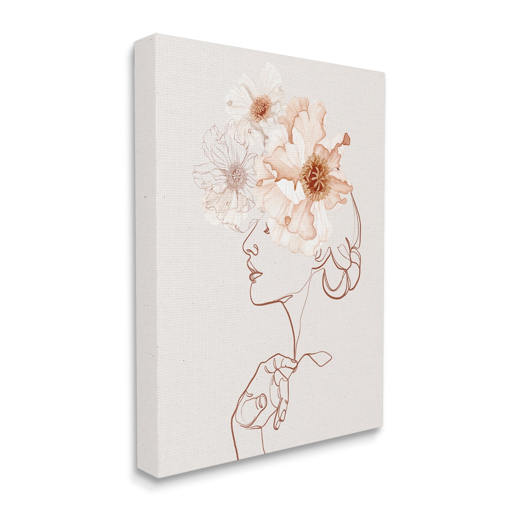 Delicate Pink Flower Blossoms Woman Line Drawing Botanical & Floral Graphic Art Gallery-Wrapped Canvas Print Wall Art