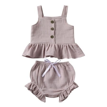 

Toddler Infant Kids Baby Girl Sleeveless Sling Ruffle Crop Top Harlan Wide Leg Shorts Outfits 2PCS