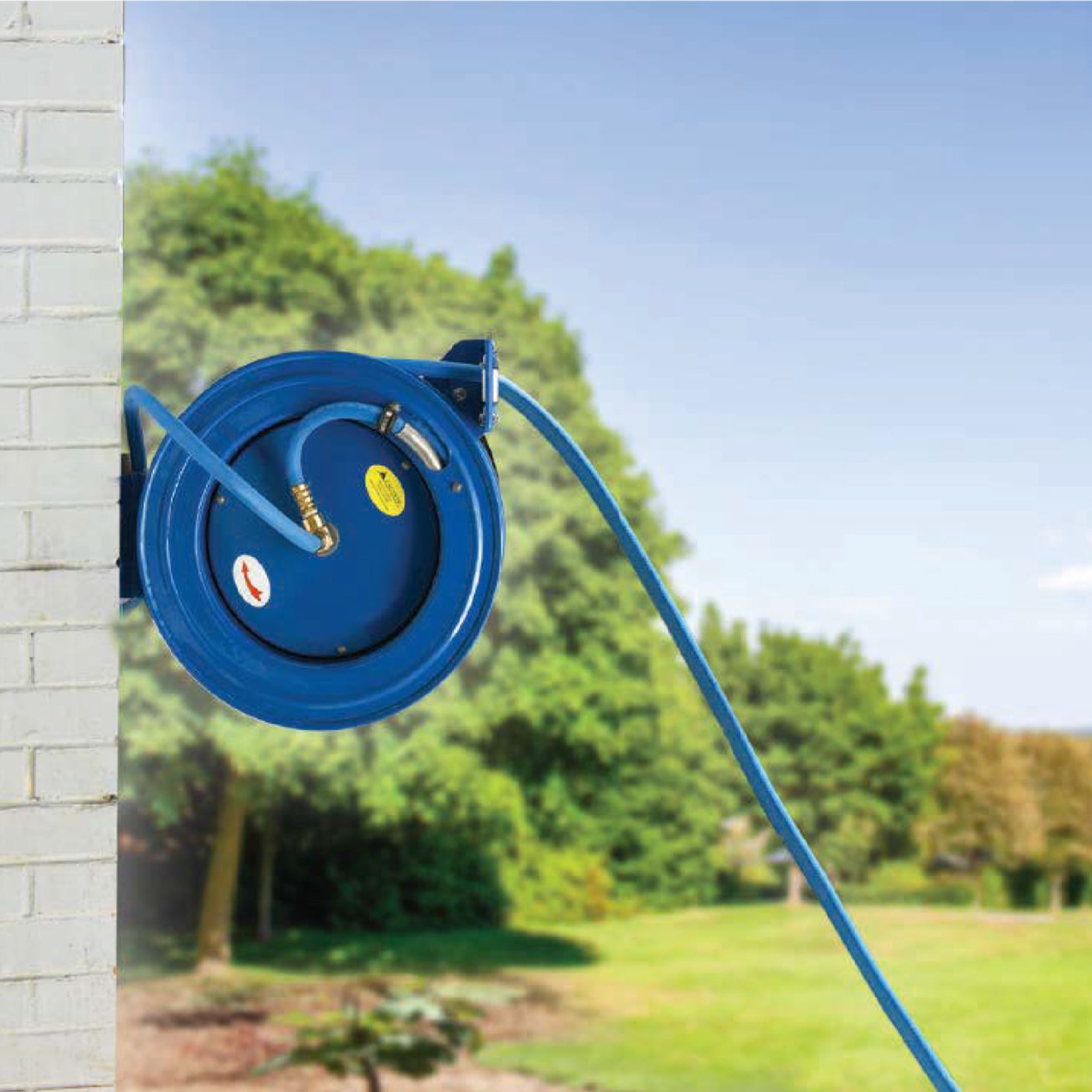AG-Lite 1" x 40' Rubber Water Hose Reel – Dual Arm Heavy-Duty Steel Reel Assembly, High-Flow Commercial Hose System, Hot & Cold Water Ready