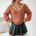 thumbnail image 6 of Edvintorg Womens Sweaters Floral Long Sleeve Casual Knit Sweater V Neck Loose Pullover Top Womens Fashion Brown XL, 6 of 6