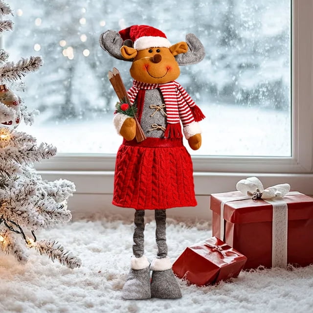 PEONAVET Extendable Reindeer Doll Extendable Reindeer Doll Christmas Decor Stretchable Santa's Deer Toy for Window Display Mantel Tree Decorations Festive Interactive Party Props for Home