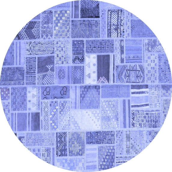 Ahgly Company Indoor Round Abstract Blue Contemporary Area Rugs, 6' Round
