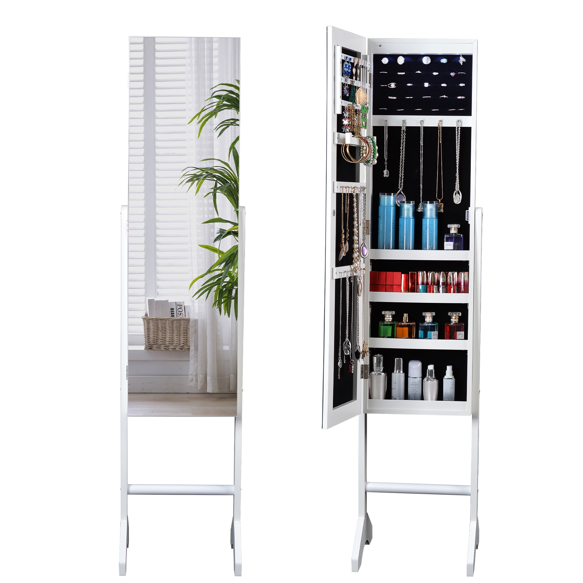 Resenkos Standing Mounted Jewelry Armoire with Full-Length Mirror, White Lockable Jewelry Organizer Cabinet Resenkos Standing Mounted Jewelry Armoire with Full-Length Mirror, White Lockable Jewelry Organizer Cabinet