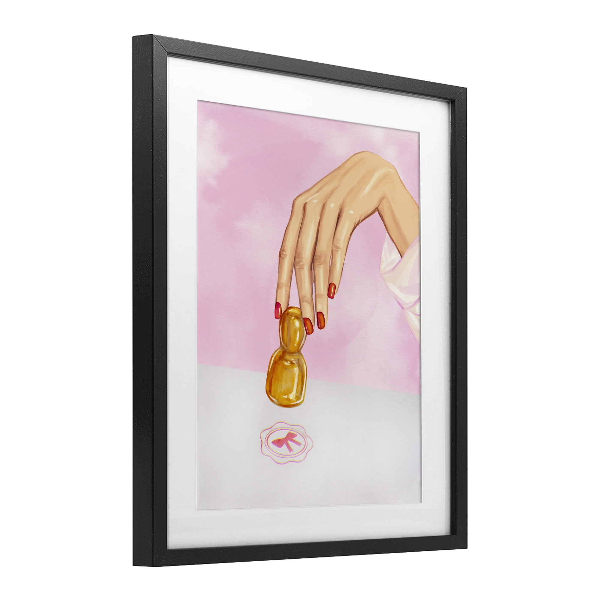 Pink Bow Fashion Stamper Black Framed Print Under Glass, design by Ziwei Li