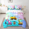 thumbnail image 2 of Feelyou Cartoon Car Excavator Bedding Comforter Set 7pcs, Dreamy Rainbow Cloud King Bedding Sets, Construction Truck Theme Reversible Bed Sheets, Luxury Bedroom Decor, 2 of 8