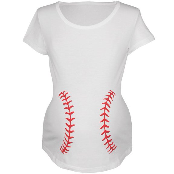 Baseball Belly White Maternity Soft T-Shirt - 2X-Large