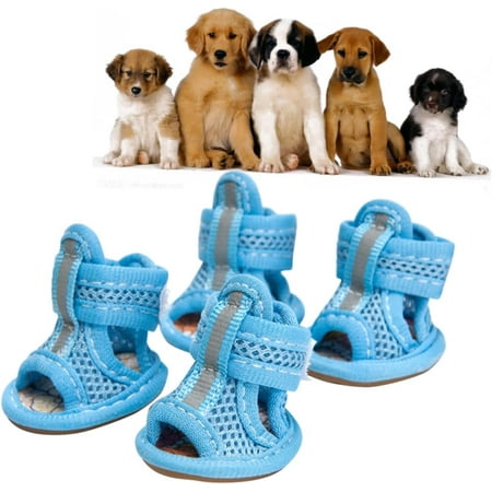 4pcs Blue Shoes Blue Boots Sneaker Boots Pet Shoes forDog Sneakers Shoes for Dogs for Hot Weather Medium Dog Protector Sandals Large Dog Blue Sports Shoes Summer Sandals