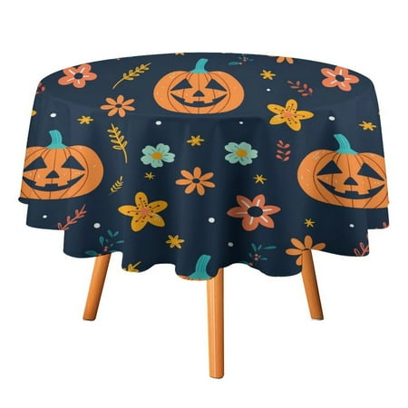 

JINGDS Whimsical Pumpkin Lantern Flowers-1165 Round Table Cloth Halloween Tablecloth Thanksgiving Day Table Cloth Round Cover Circle Tablecloth for Halloween Thanksgiving Fall Party