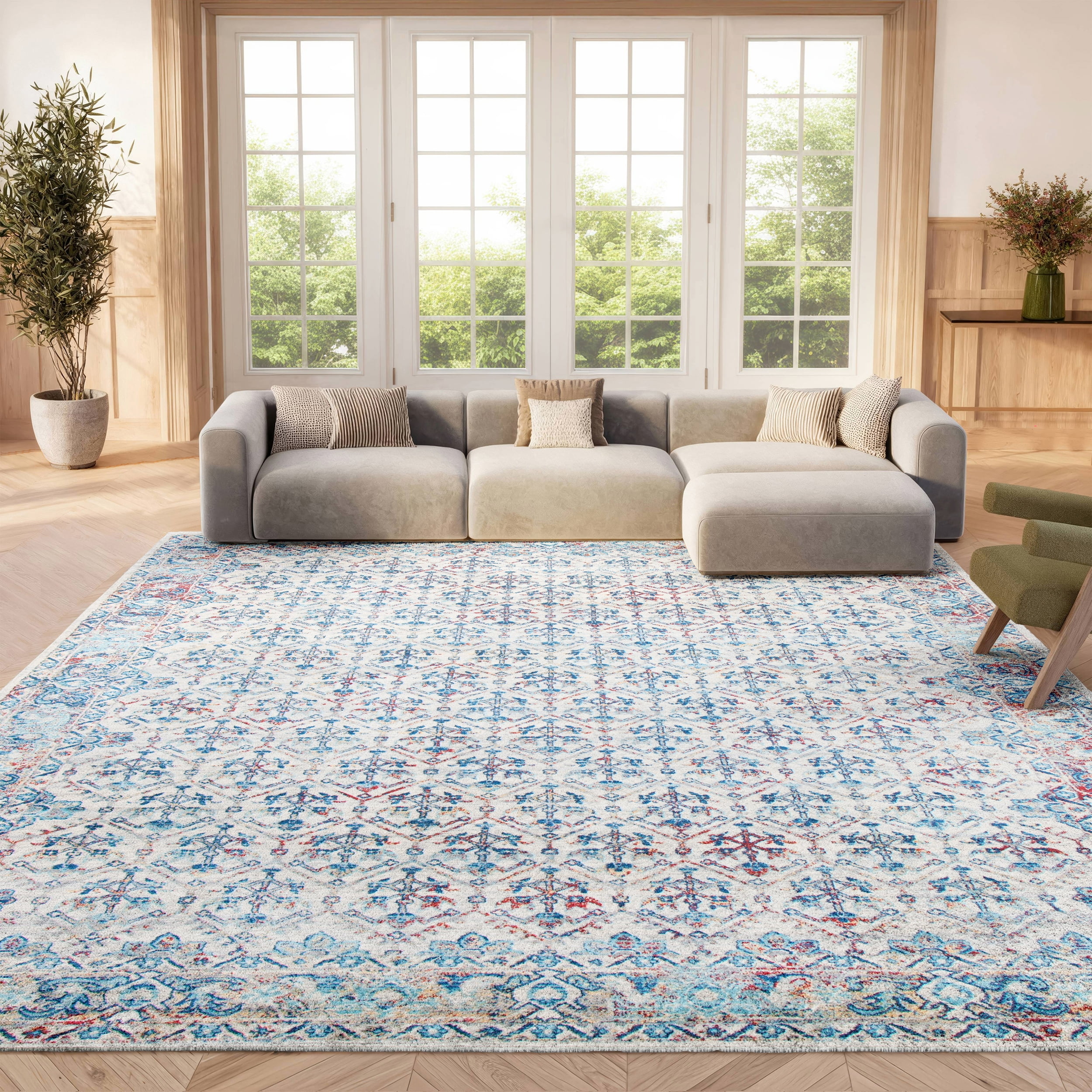 SAFAVIEH Brentwood Pompeii Geometric Area Rug, Ivory/Blue, 9' x 12'