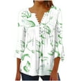 thumbnail image 1 of Pompotops Tunique Décontractée à Manches 3/4 Imprimée Florale Col en V pour Femmes Chemises Basiques d'Été Blouse Plissée Liquidation, 1 of 5